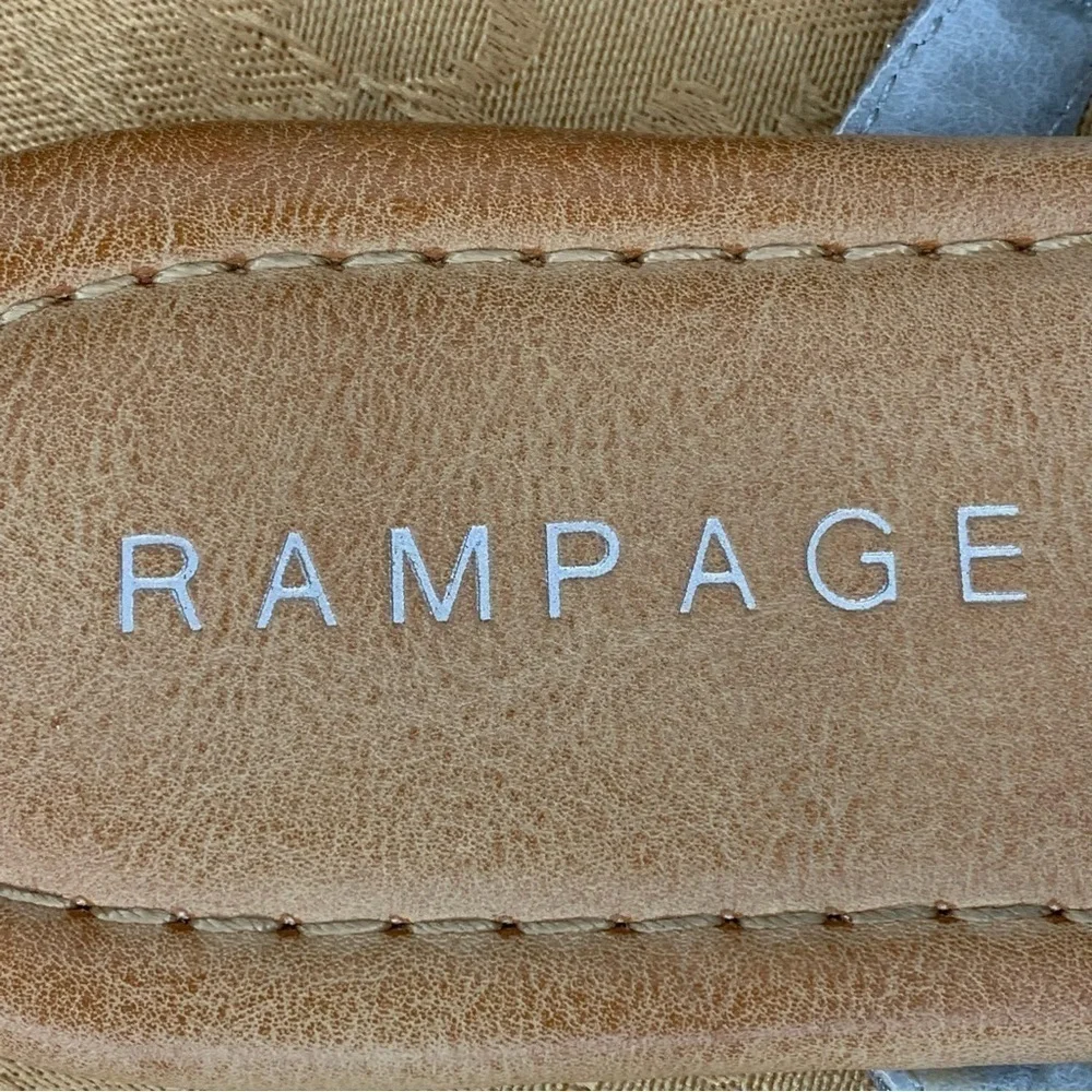 Size 6.5 Rampage Silver Studded Sandals Flats Tan Bottom Synthetic Beachy